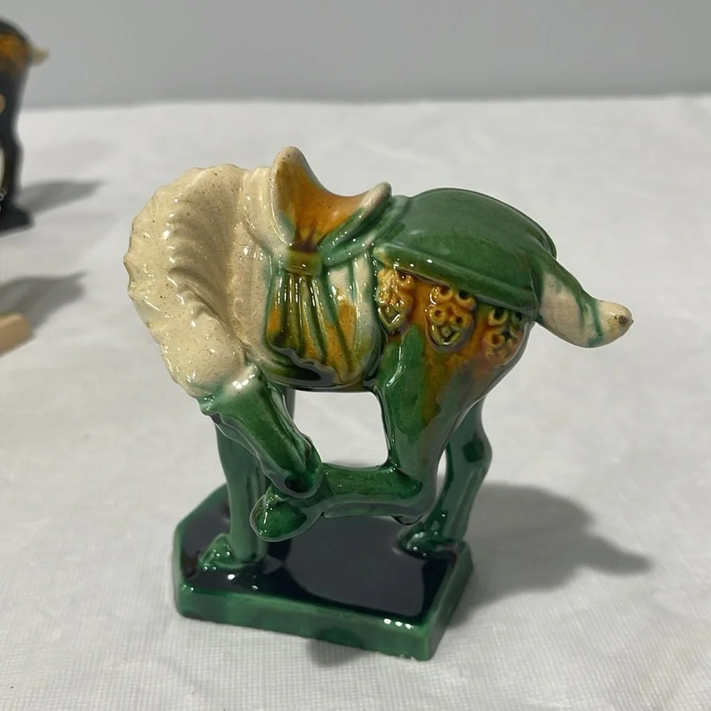Vintage Chinese Tang Dynasty Majolica Sancai Drip Glaze War Horses set of 6 - Picture 14 of 16